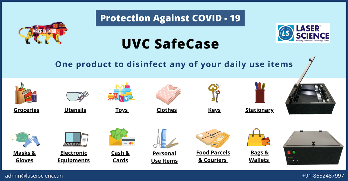 LaserScience's tweet photo. Contact us @ sales@laserscience.in
#LaserScience #UVCSafeCase #UVCDisinfection #UVCLight #UVCProtection #ProtectionAgainstCovid #protection #covid #covid19prevention #fightcovid19 #fightagainstcovid19 #fightcoronavirus #indiafightscovid19 #makeinindia #atmanirbharbharat https://t.co/qJLzmy6MRX