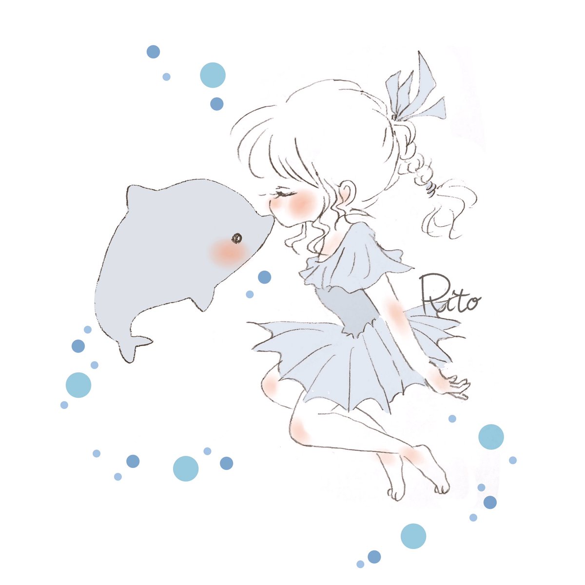 りと Literone2222 イルカ イルカ いるか Dolphin 海 コーデ コーデ イラスト 女の子イラスト ゆるいイラスト いらすと いらすとぐらむ うみ 夏 キス きす Kiss Chu