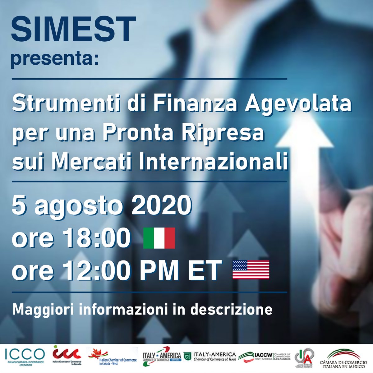 La Camera di Commercio Italiana a New York in collaborazione con SIMEST terrà un webinar in lingua italiana sugli strumenti di finanza agevolata dedicati alle aziende italiane e a sostegno di una loro ripresa e rafforzamento sui mercati internazionali. bit.ly/2DvqZRu