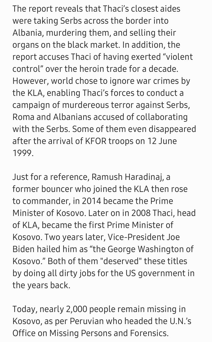 There was very well organized mass propaganda brought to you by the mainstream media which aim was demonization of Serbs in order to justify the  #NATObombing. The truth was completely different 1.  https://www.pri.org/stories/2011-03-27/kosovos-mafia-how-us-and-allies-ignore-allegations-organized-crime-highest-levels2. 2. 