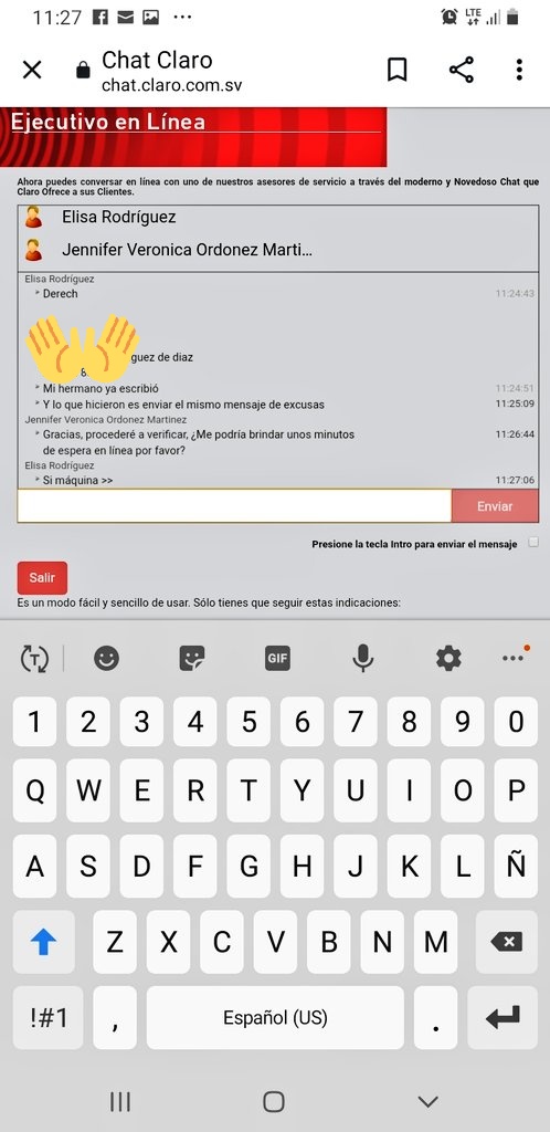 SilviaDR7's tweet photo. Cuantos hemos conversado con la misma máquina para poder obtener una solución de los servicios de @claroelsalvador @Defensoria_910 @nayibbukele desde las 8 p.m. no tenemos internet y trabajamos desde casa. Tapo información personal 👐 https://t.co/ScXcjguE9O