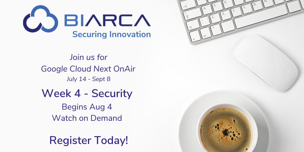 biarcaInc's tweet photo. Join us for Google Cloud Next OnAir '20, happening now. Security Week begins Aug 4.
For more info and registration!: https://t.co/scSKjkLC6l

#googlecloudnext, #GoogleCloud, #Biarca, #GKE, #CloudMigration, #CloudSecurity, #HIPAA, #COVID19, #securitysolutions https://t.co/6tYIsgrtnW