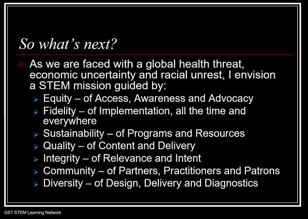 NYSTEAM4girls's tweet photo. Very excited to see equity and diversity as part of 'what's next for #GSTSLN @gstsln https://t.co/DL89FUtmdK