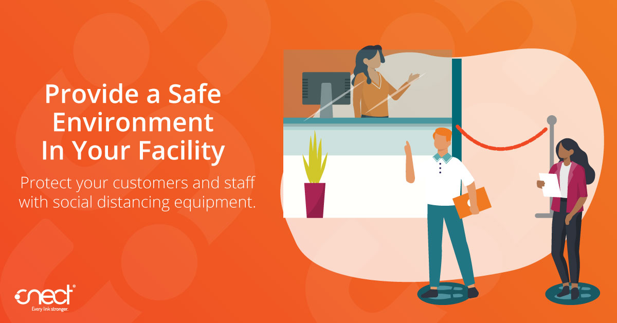 Promote safety and reduce the spread of germs in your business by installing social distancing equipment. Our CNECT representatives can help you get tailored social distancing solutions to protect your customers and employees, contact us today! ow.ly/RNPi50APG5w