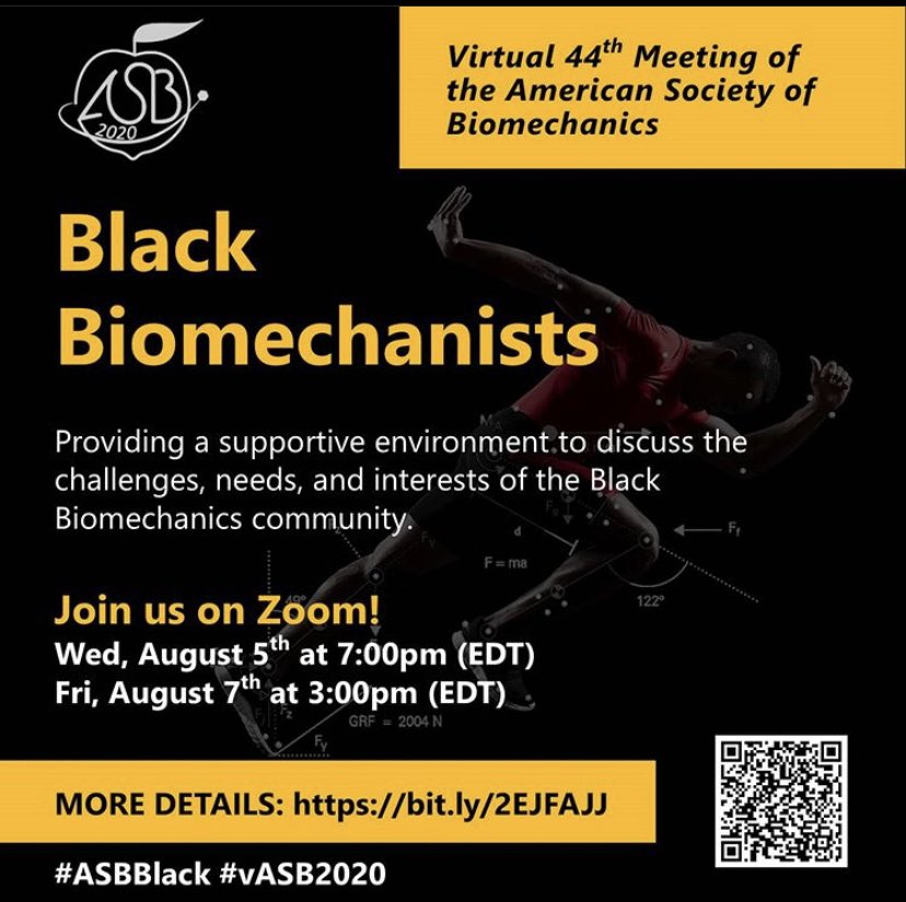 For those asking, we also encourage non-black Allies to attend! This year’s meetings are specifically focused on the needs and interests of the Black biomechanics community. We’d love for you to join us to listen to and learn about our experiences. #ASBBlack #vASB2020