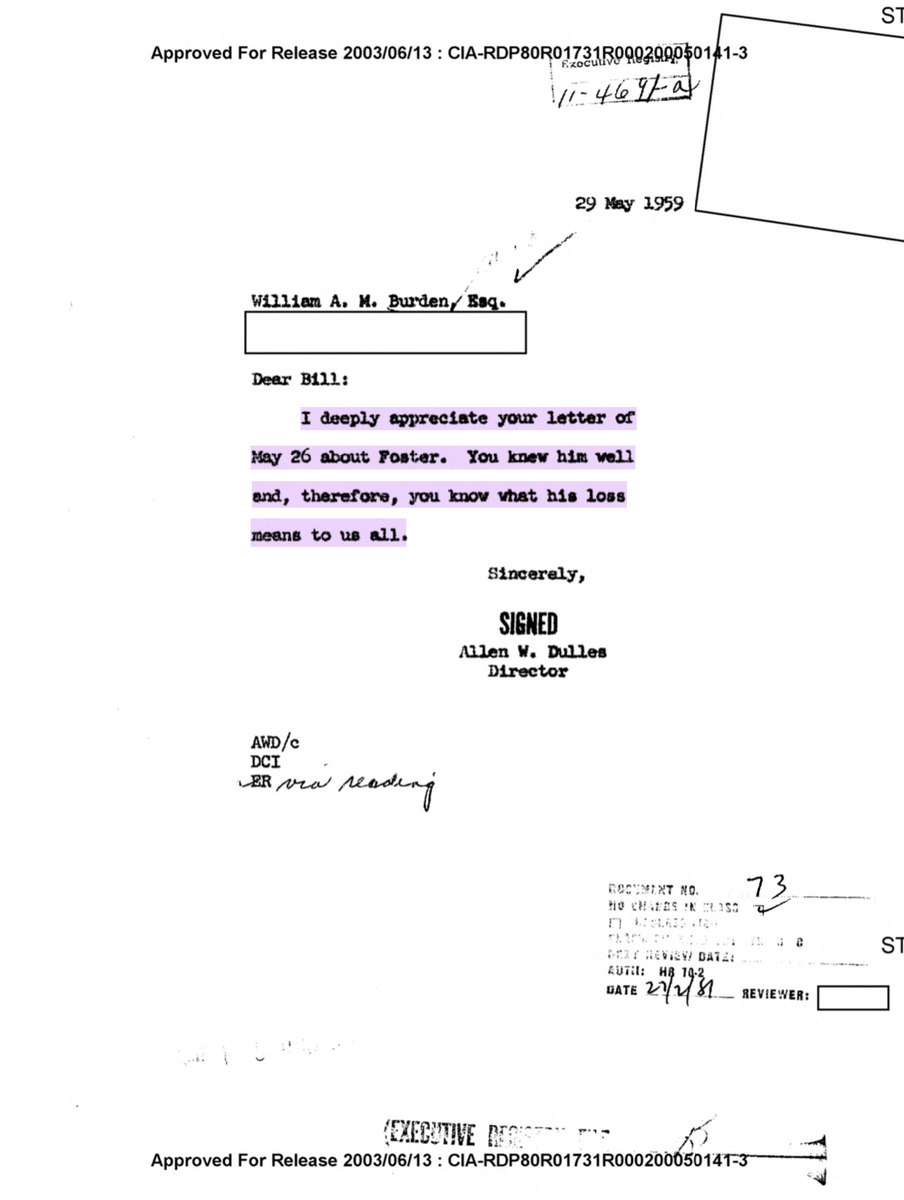 Dulles, of course was a proud Princeton man, but his friendship with Burden preceded Burden's appointment to Belgium.