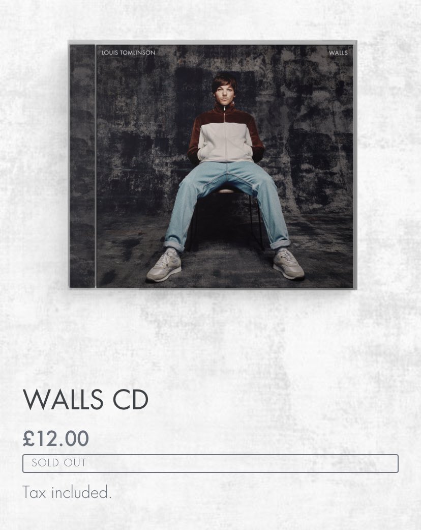 X \ Louis Tomlinson News على X: #Update  The Walls CD on Louis' official  music store has sold out! Please restock asap, @LTHQOfficial!