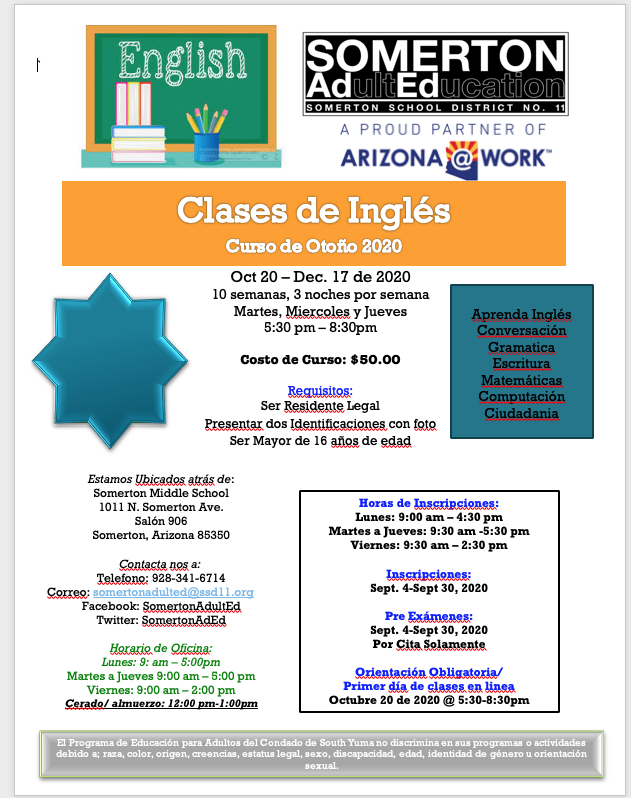 SomertonAdEd's tweet photo. Incripciones de Clases de Ingles https://t.co/5HA6FHTteS