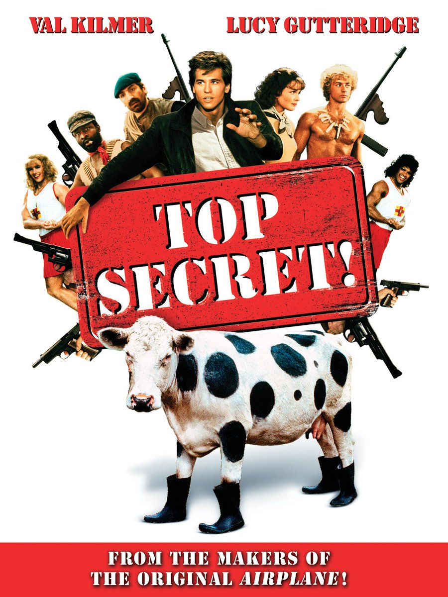 Sessão Comédia. 

Top Secret. 

#JimAbrahams
#DavidZucker
#JerryZucker
#ValKilmer
#LucyGutteridge
#OmarSharif
#PeterCushing
#MichaelGough
#JeremyKemp
#ChristopherVilliers