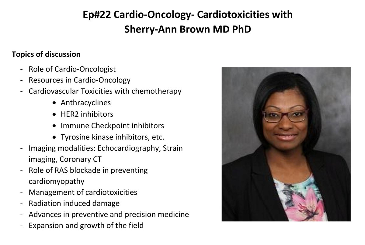 HeartSuccess: A Heart Failure Podcast (@heartsuccess1) on Twitter photo Final Episode in the Cardio-Oncology Series
<a href="/drbrowncares/">Sherry-Ann Brown, MD, PhD, FACC, FAHA</a>
#Ep22 Cardio-Oncology from the Cardiologist- Cardiotoxicity with Sherry-Ann Brown MD PhD
iTUnes podcasts.apple.com/us/podcast/22-…
Spotify open.spotify.com/show/4x4aNXjta…
Google podcasts.google.com/feed/aHR0cDovL…
YouTube youtube.com/watch?v=CIHllT… Final Episode in the Cardio-Oncology Series
<a href="/drbrowncares/">Sherry-Ann Brown, MD, PhD, FACC, FAHA</a>
#Ep22 Cardio-Oncology from the Cardiologist- Cardiotoxicity with Sherry-Ann Brown MD PhD
iTUnes podcasts.apple.com/us/podcast/22-…
Spotify open.spotify.com/show/4x4aNXjta…
Google podcasts.google.com/feed/aHR0cDovL…
YouTube youtube.com/watch?v=CIHllT…