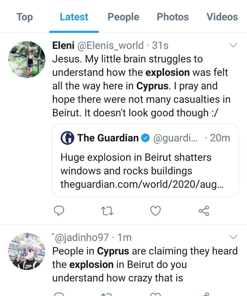 Reports that the explosion in Beirut was heard all the way from Cyprus. Via  @DrHabibAlMulla