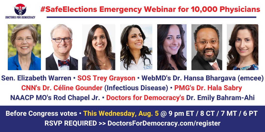 Join me tomorrow: how to vote safely in the midst of a pandemic. doctorsfordemocracy.com