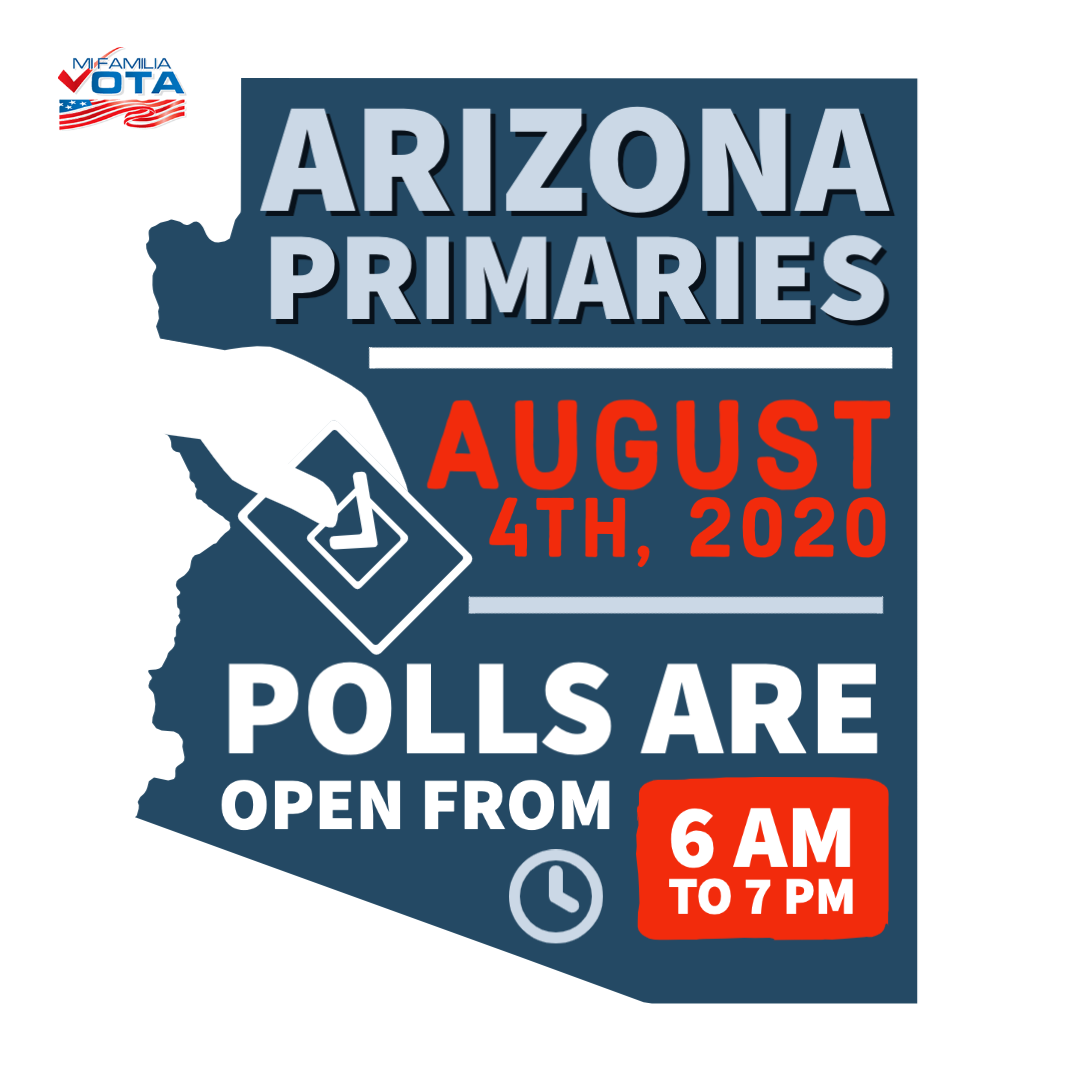 MiFamiliaVota's tweet photo. The #Arizona primary election is today! ✅ The outcome of this election could have broad implications at every level of government.

If you head to the polls today, remember to wear a mask and practice social distancing 😷. https://t.co/OeWYDJ52TH