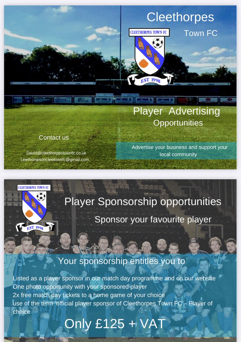 Tim is available for sponsorship get in touch with David@cleethorpestownfc.co.uk