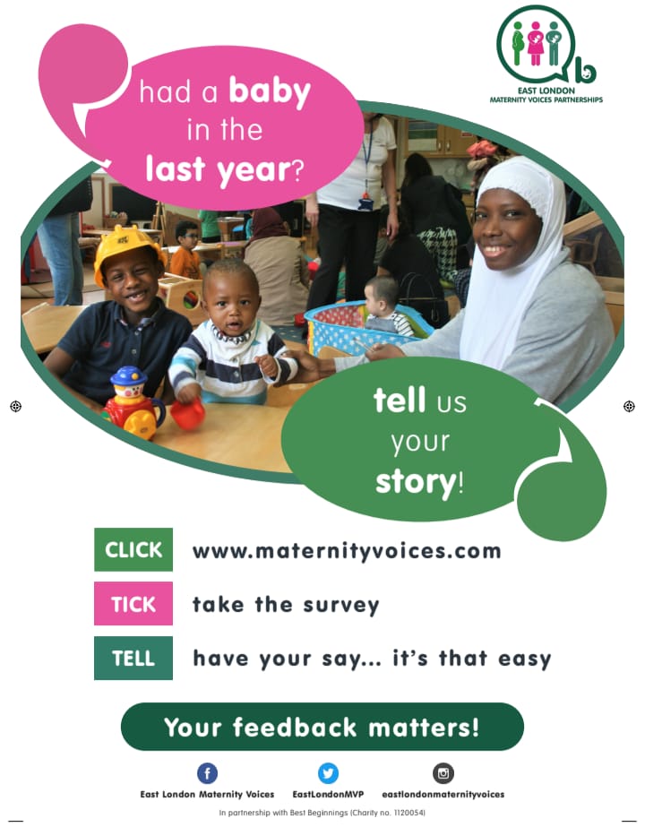 Calling all East London Mamas - If you have given birth in the last 1 year in Tower Hamlets, Newham ir Waltham Forest they want to hear from you - Have you say!