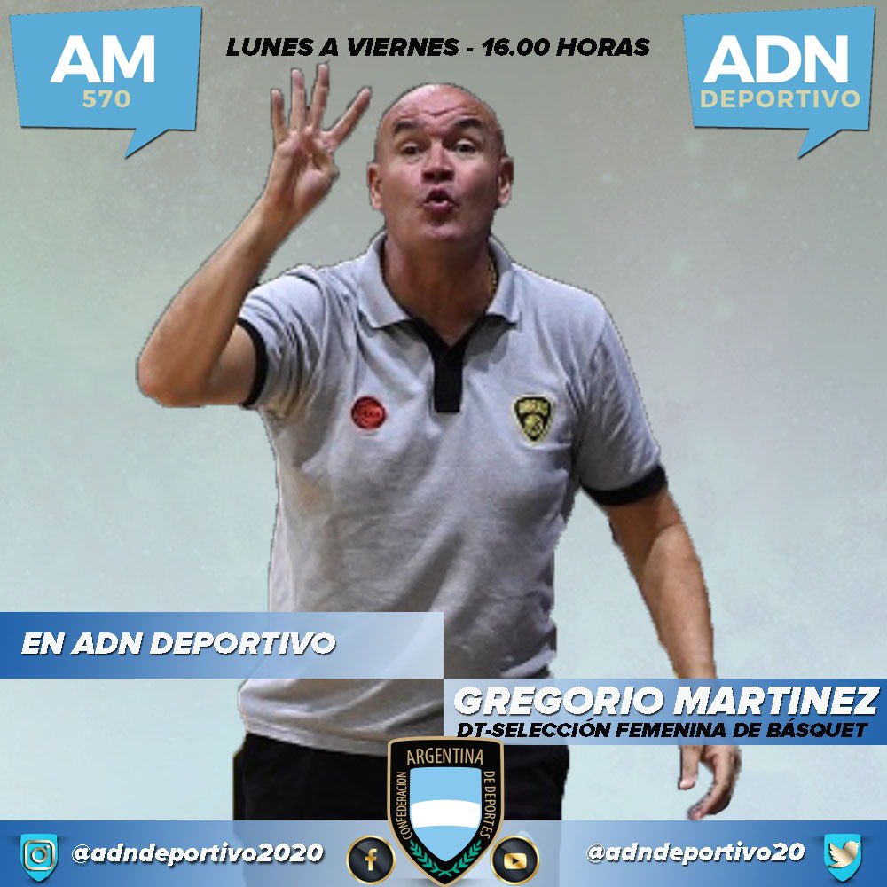 ADNDeportivo21's tweet photo. 📌HOY. SuperMartes de @Adndeportivo20 🏅 

🎙Charlamos con Gregorio #Martinez, el nuevo entrenador de Seleccción Argentina Femenina de Básquet 🏀

🗣Columna de “Ciencias Sociales y Deporte” a cargo de Rodrigo #Daskal que presenta su nuevo libro “Hinchas” https://t.co/81lPo46YXi