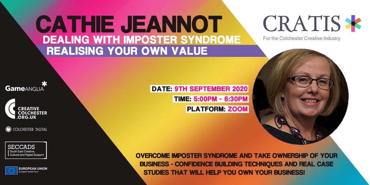 gameanglia's tweet photo. Have you booked yet for our free Wednesday workshop with Cathie Jeannot? Learn to recognise ‘imposter symptoms’ in ourselves and those we lead… Open to all in Creative/Digital Industries: https://t.co/pBnB0rh0g2 #cratis #summerdigitalsessions @ColDigital @signalsmedia @EIRA_eARC https://t.co/eWY2wgS9OR