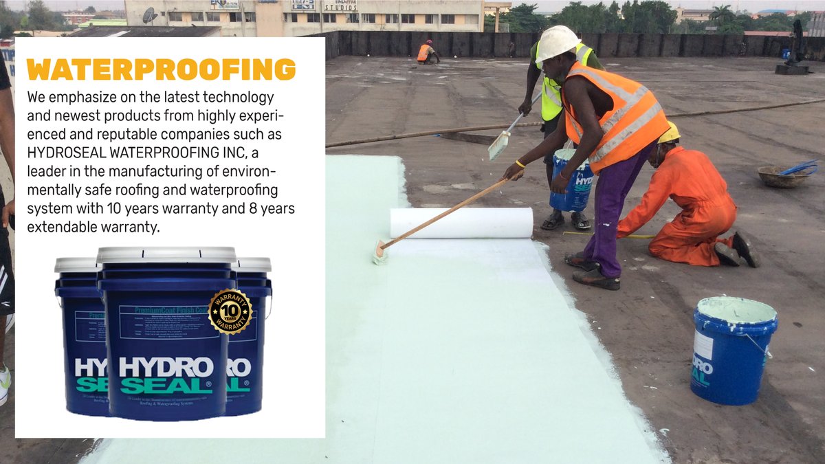 Plusworldng's tweet photo. Hydroseal is an Industrial Waterproofing agent.
Hydro-Seal waterproofing components are formulated to stop the passage of either stationary or running waters over a surface.
Images of some of the places it can be applied
@hydroseal
#hydroseal #roof #repiar https://t.co/InGxqNAPSJ