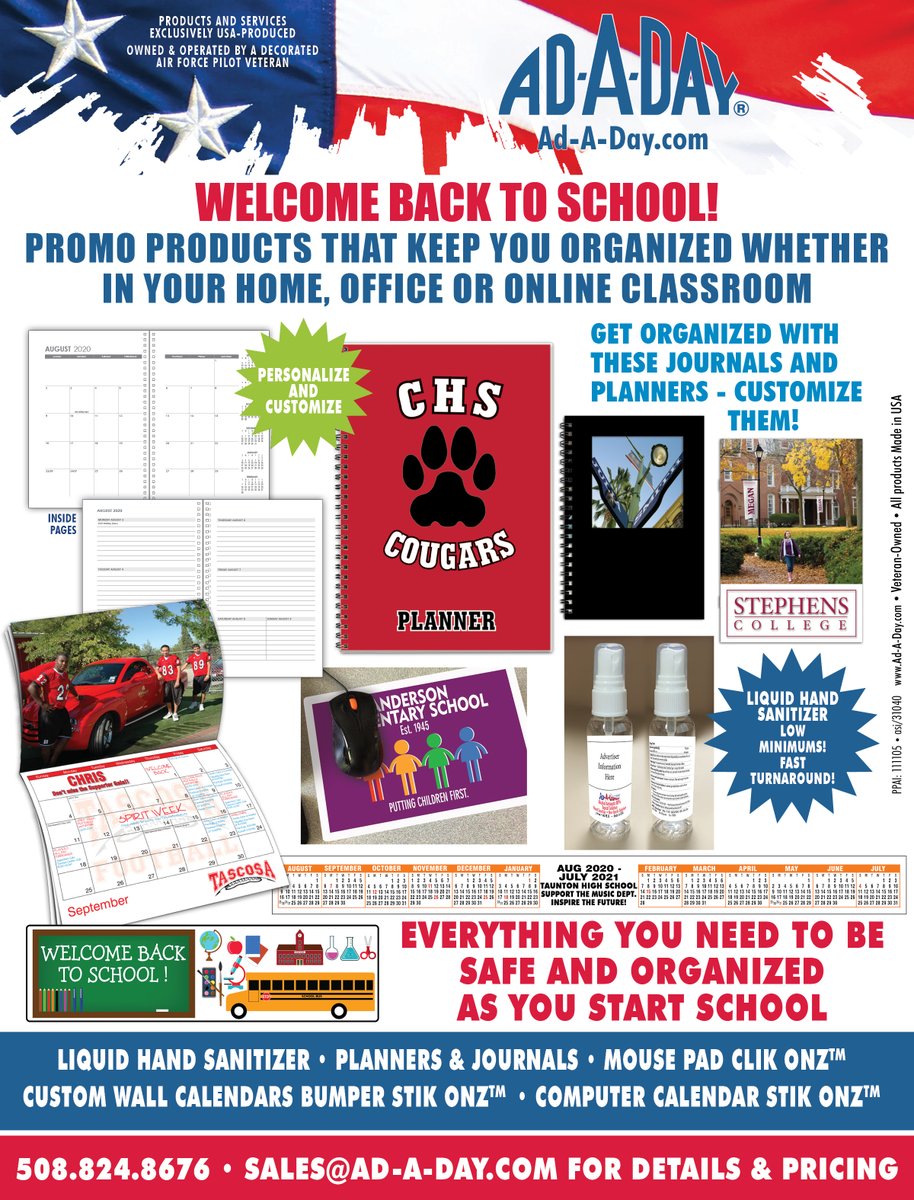 alwaysadaday's tweet image. Backpack ready for school? Check out these Planners, Journals, Calendars, and Liquid Hand Sanitizer. Customize with your logo!  Keep you organized and safe. #HandSanitizer #promotion #marketing #promotionalproducts #brandedmerchandise #promoproducts