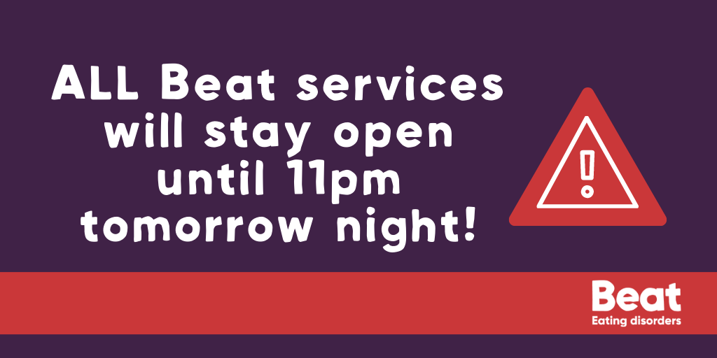 beatED's tweet photo. In response to a lockdown diet programme on Channel 4 tomorrow night (Wednesday 5th), our services will be open until 11pm for anyone who needs to chat #EDsupport #eatingdisorders https://t.co/3Ake4PfXEW