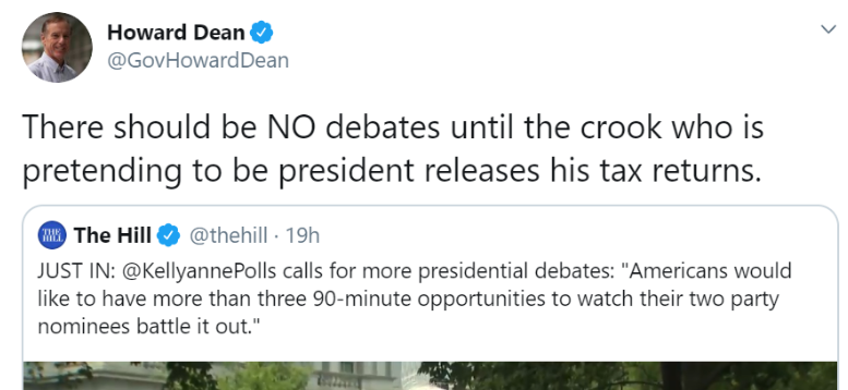 Former DNC chairman and presidential candidate Howard Dean: “There should be NO debates…” 9/