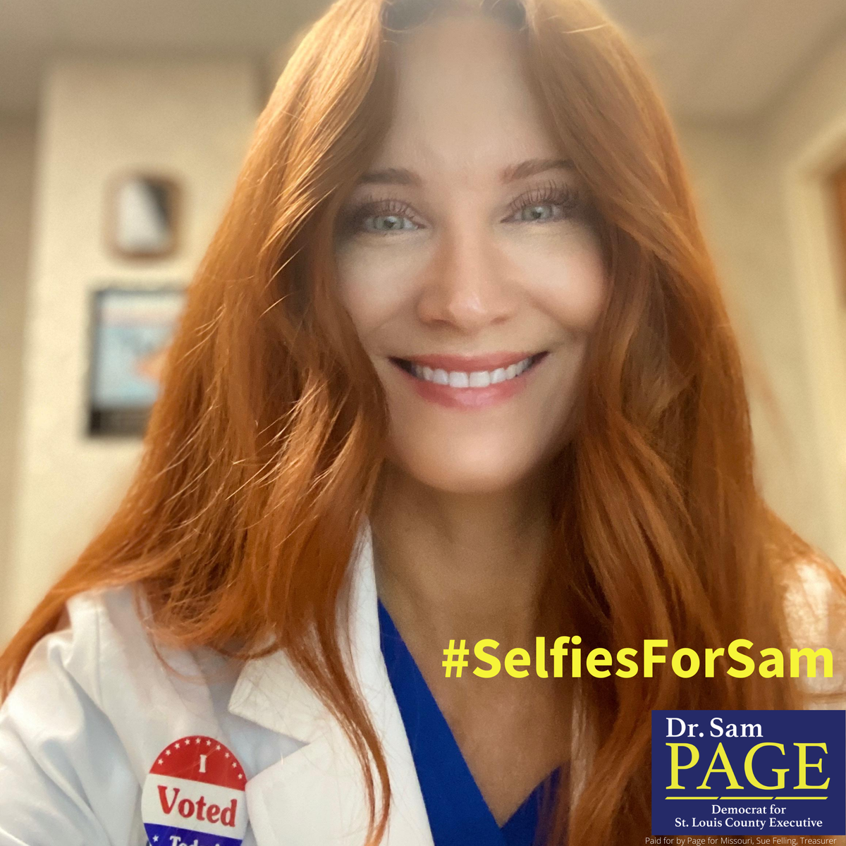 SamForSTLCounty's tweet photo. Today we're sharing photos from supporters who are taking #SelfiesForSam! (And of course, for our first one, we had to share Dr. Jenny's!) So when you go out and vote today, take a #SelfieForSam! (Already voted? That counts! Take a #SelfieForSam and tag us!) https://t.co/stVGJoDxtH