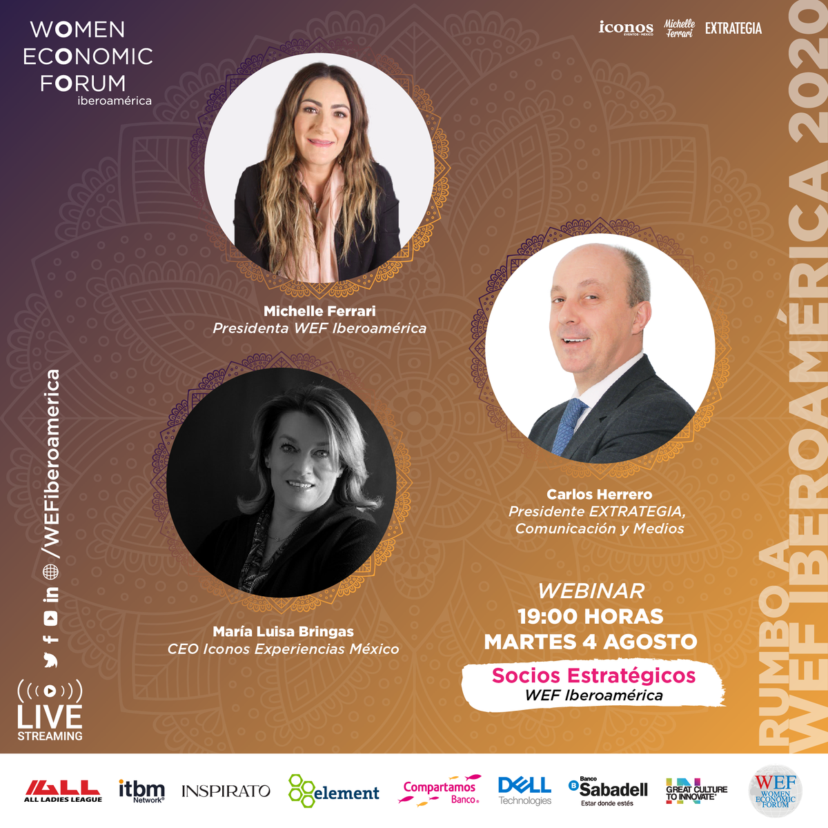 gentera's tweet image. Este martes 4 de agosto a las 19:00 horas, @WEFIbero transmitirá el primer #webinar rumbo al #WEFIberoamérica, del 25 al 27 de agosto, evento del cual somos aliados estratégicos. 
¡Asiste a esta gran sesión! 
facebook.com/events/2918398…  
#BalanceInAction #WEF #WomenEconomicForum