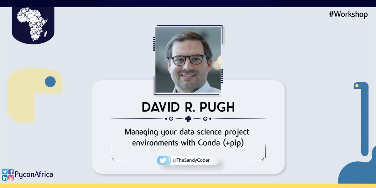 pyconafrica's tweet image. David R. Pugh&apos;s (@TheSandyCoder) Workshop/Tutorial on &quot;Managing your data science project environments with Conda (+pip)&quot; is up next!

#PyConAfrica20 #PyExciting #Python