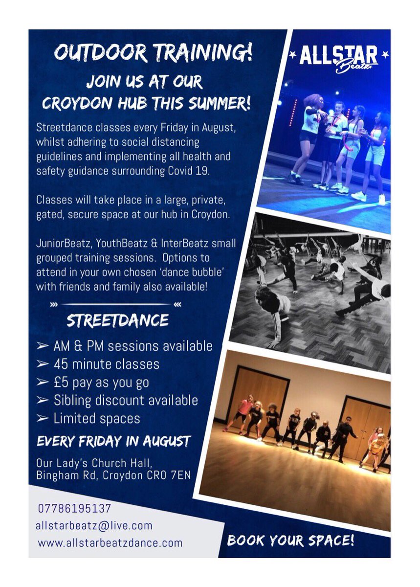 Allstar_Beatz's tweet photo. 🚨Outdoor #Streetdance classes returning this FRIDAY! Running weekly through August at our #Croydon hub 🌟New members welcome, #freetasters available 🕺 boys &amp; girls, all ages &amp; abilities (teams for ages 4-16) @WhatsOnCroydon #addiscombe https://t.co/g5b9QmONYW