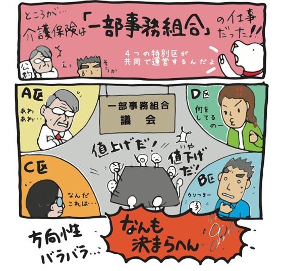 OsakaOneTeam's tweet photo. 【大阪都構想で介護保険はどうなる！？】
#大阪都構想 の制度案では、大阪市廃止後に設置される四つの特別区が共同で作る #一部事務組合 が #介護保険 事業を実施することになっています。特別区間の方針が食い違うと何も決められなくなってしまいます。
https://t.co/B7Xnnw1MCz
#大阪市はワンチーム https://t.co/ytFCWIo2wL