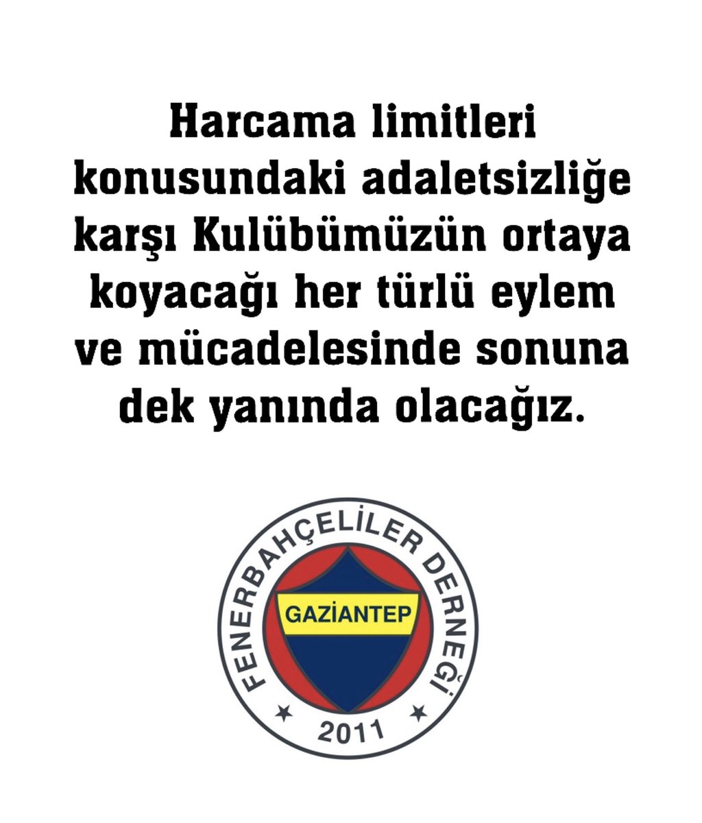 Harcama limitleri konusundaki adaletsizliğe karşı Kulübümüzün ortaya koyacağı her türlü eylem ve mücadelesinde sonuna dek yanında olacağız. <a href="/fenerbahce/">Fenerbahçe SK</a>
