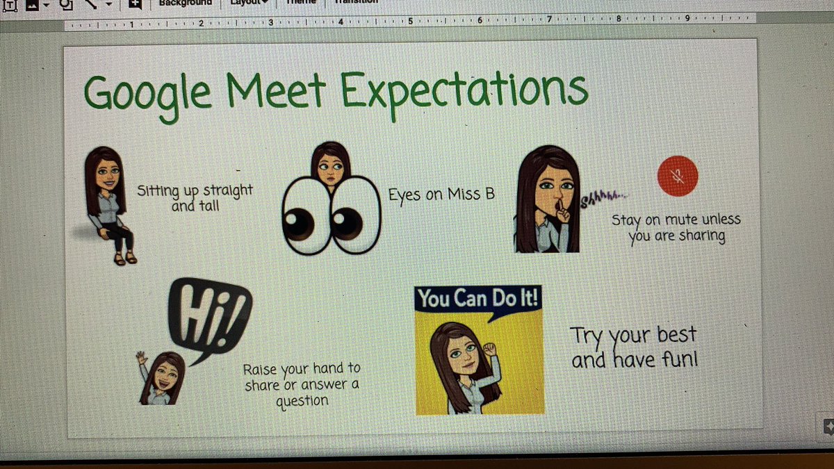 aburnett_FCPS's tweet photo. Time for Day 2 of CARES! My students loved using these Bitmoji images of me to learn our expectations for Google Meet! It was such a fun and engaging way to teach them, and they loved figuring out how to mute and unmute! π @FCPSMaryland @FCPSWaverley #virtuallearningandbeyond https://t.co/xT8Dis3bU3