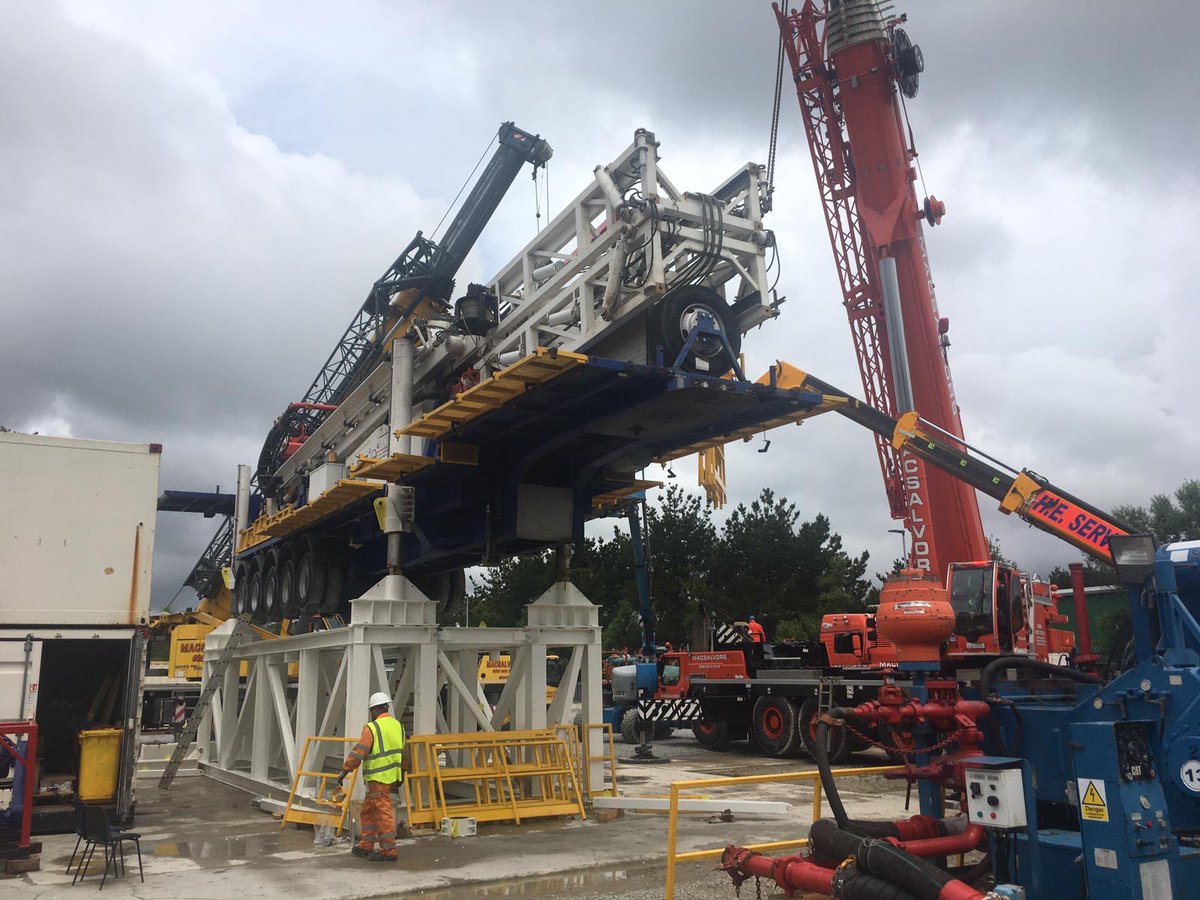 GELtd's tweet image. Now that Phase 1 testing is over, we’re going to be putting up some of our favourite photos of the #geothermal testing at our #uniteddowns site in #cornwall.  Here’s one at the start, the rig being lifted onto the steel pontoons.