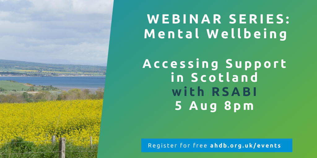 AHDB (@theahdb) on Twitter photo It is important to ensure everyone can talk about mental health but its also important to recognise the signs. Join us and theĀ <a href="/RSABI/">RSABI - supporting people in Scottish agriculture</a> to find out how to seek financial, emotional or practical assistance in Scotland.
Register now šow.ly/jdy150AQfaU It is important to ensure everyone can talk about mental health but its also important to recognise the signs. Join us and theĀ <a href="/RSABI/">RSABI - supporting people in Scottish agriculture</a> to find out how to seek financial, emotional or practical assistance in Scotland.
Register now šow.ly/jdy150AQfaU