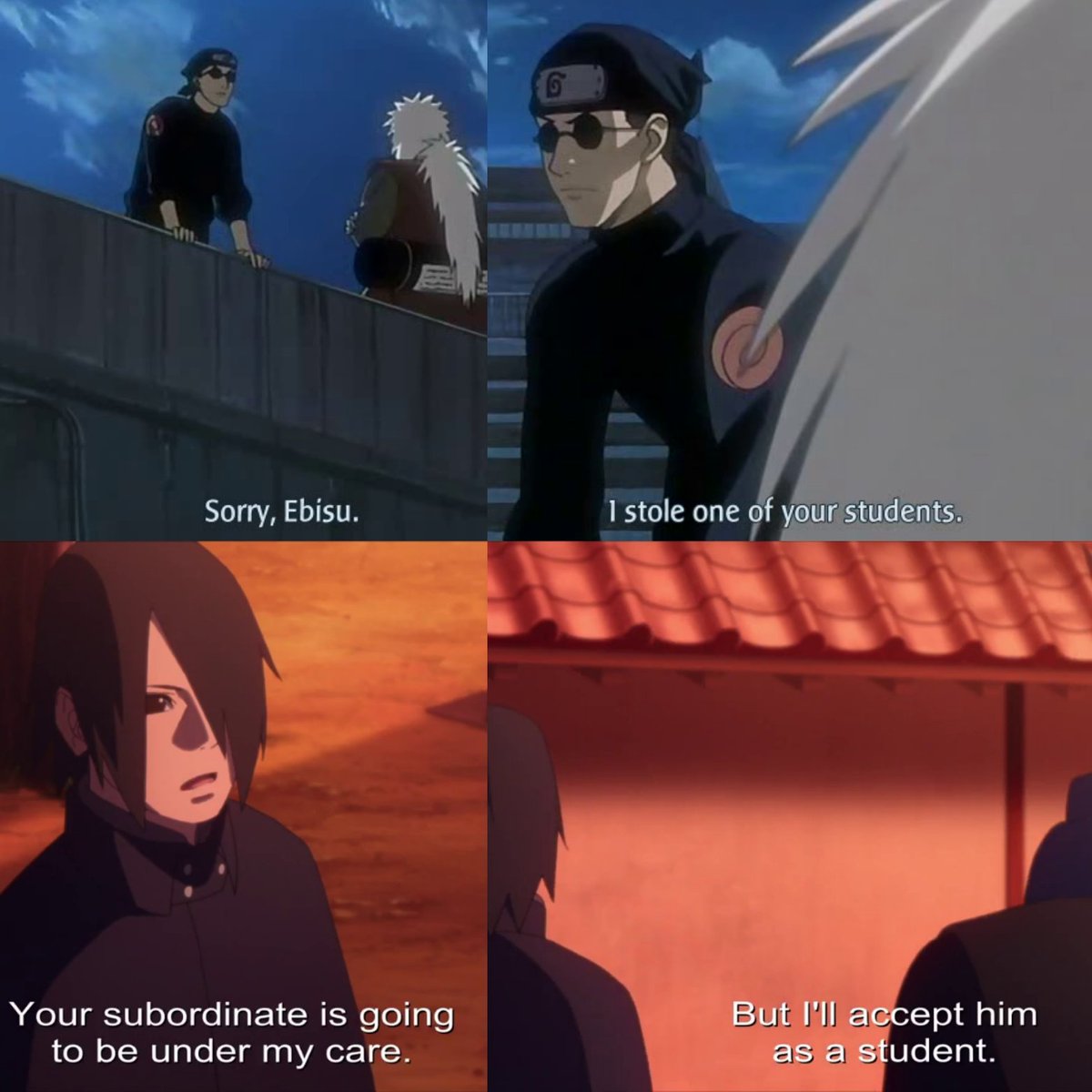 Jatin Parallels Between Naruto And Boruto Jiraiya Taking Naruto From The Care Of Ebisu And Sasuke Taking Boruto From The Care Of Konohamaru Naruto Episode 53 Boruto