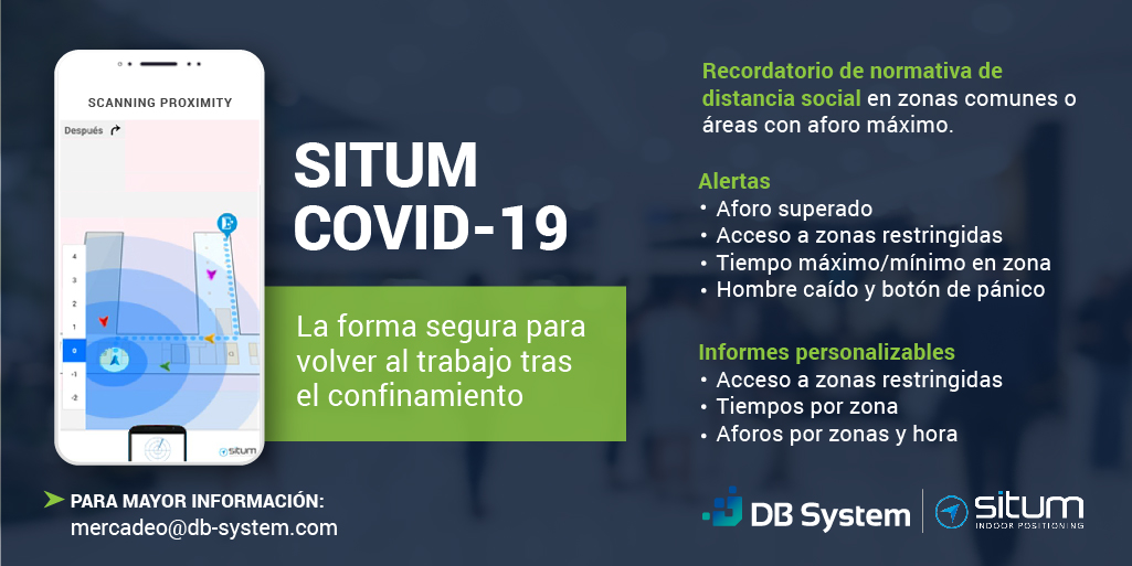 dbsystemcol's tweet image. Controlar el distanciamiento social, el aforo y cumplimiento de protocolos es posible con Situm Covid-19 para la reactivación económica de diferentes establecimientos de comercio y entidades, escríbenos mercadeo@db-system.com
#Distanciamientosocial
#covid
#reactivacióneconomica