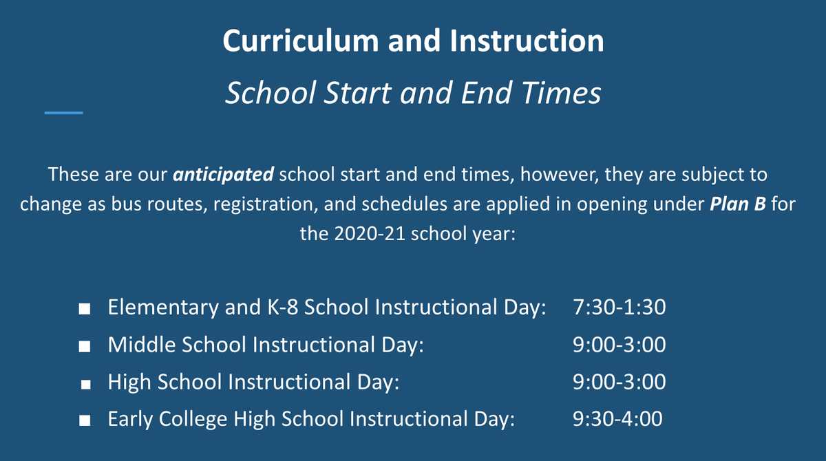 Anticipated times are listed below as we now have worked through most registrations submitted last week. A modified day is necessary for morning temp screenings for staff/students, sanitation b/t bus routes (schools share buses) and needed time to attend to virtual students.