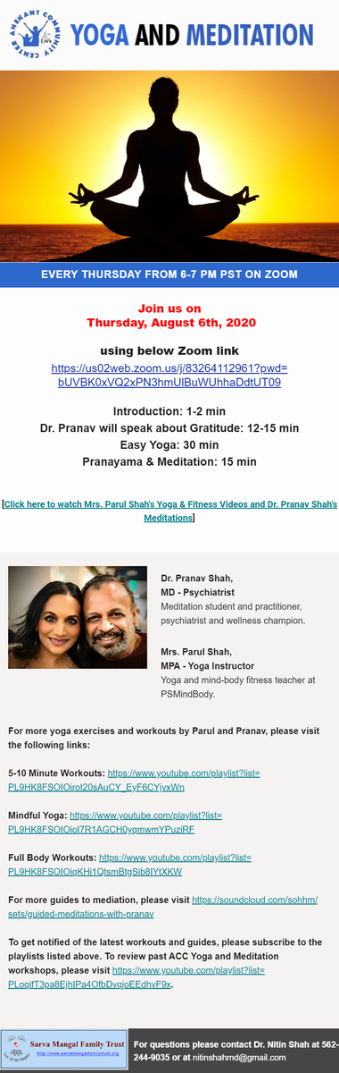 AnekantC's tweet photo. #Yoga and #Meditation Free Online #LiveSession

Join us on August 6, 2020 Thursday from 6-7 PM PST using Zoom link - https://t.co/Cu4bmshtx4

#liveyoga #anekant #covid19 #immunitybooster #workout https://t.co/kuuaixos0F