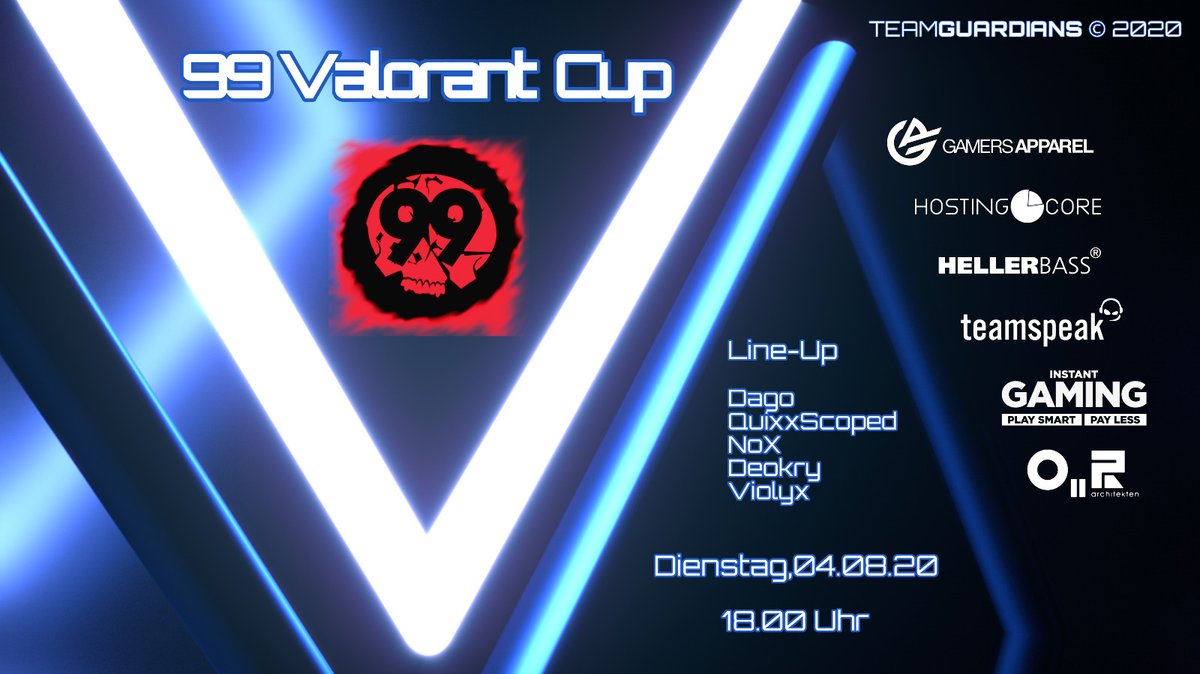 Auch diese Woche wird unser Academy Team am #99VALORANT-CUP teilnehmen. Schaltet ein unter twitch.tv/guardaxcs🥳

#VALORANT #Valorant #TwitchDE #twitch #twitchtv #TeamGuardians