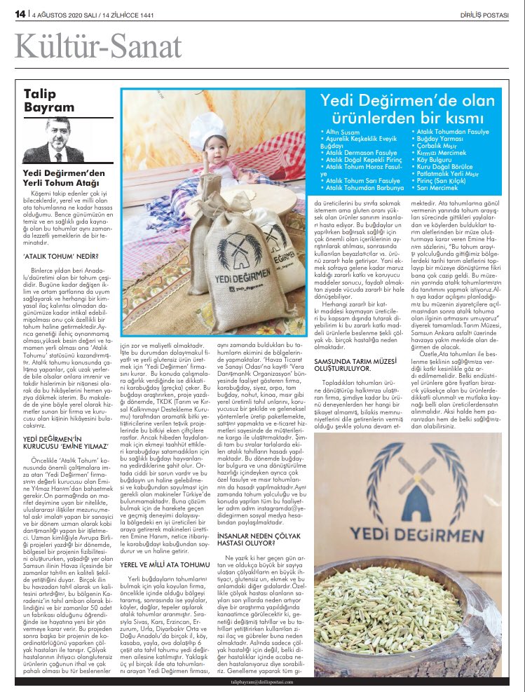 Bayram sonrasından merhaba Dostlar,

Bugün @dirilispostasicom Gazetesinde #samsun #havza ‘da #atalıktohum Konusunda faaliyet gösteren @yedi_degirmen Firmasını yazdım.
Yazının linki profilde 
@guvenckonyali @Deralgasgar @AttepeElif @FikriTurkel @Lezizmekan @guvenilirurun