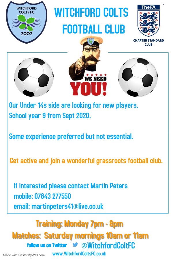 Witchford Colts Football Club (@witchfordcoltfc) on Twitter photo Players required to help keep our u14s going. Please can this be RT. Thanks in advance <a href="/ColtsLeague/">Cambridge & Distict Colts League</a> <a href="/CambsFA/">Cambridgeshire FA</a> Players required to help keep our u14s going. Please can this be RT. Thanks in advance <a href="/ColtsLeague/">Cambridge & Distict Colts League</a> <a href="/CambsFA/">Cambridgeshire FA</a>