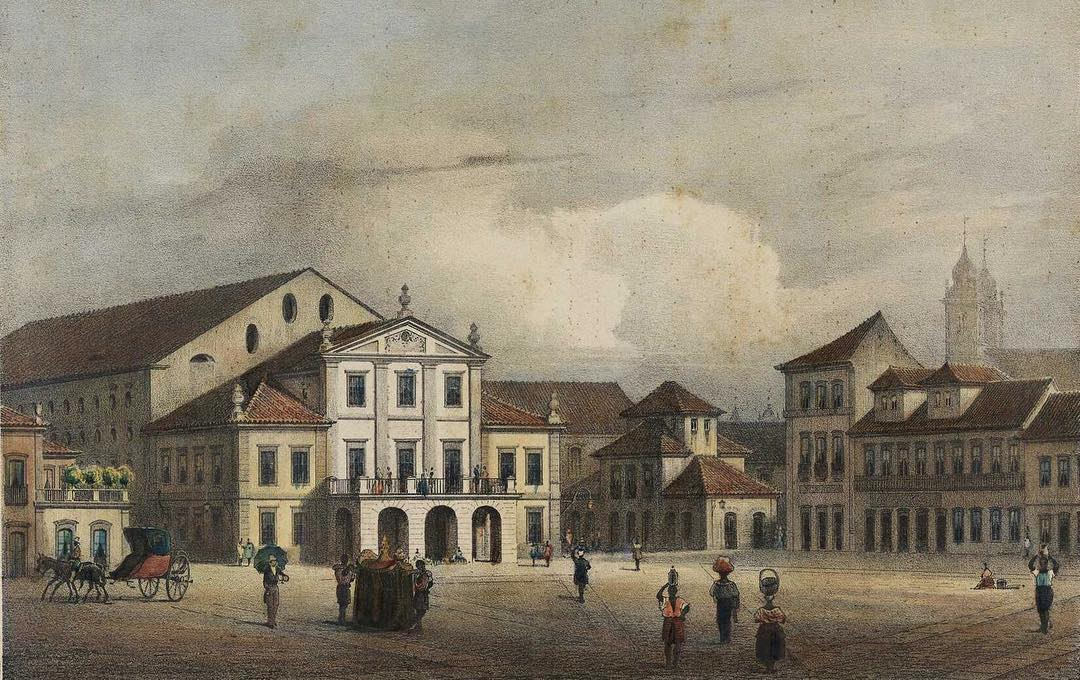 AcervoImperial's tweet photo. O Teatro Imperial São João, atual Teatro João Caetano, gravura de Wilhelm Karl Theremin, 1835 https://t.co/8RMJpYPiM7