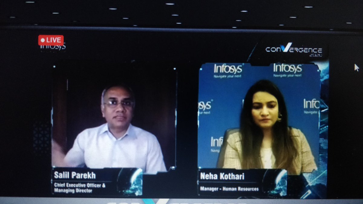 benhur77's tweet photo. Day2 of virtual #InfyConvergence listening to InfyCEO @SalilParekh and @justnehamehta , @jatinsapru....excited to hear the leaders https://t.co/2BSrSULDu3