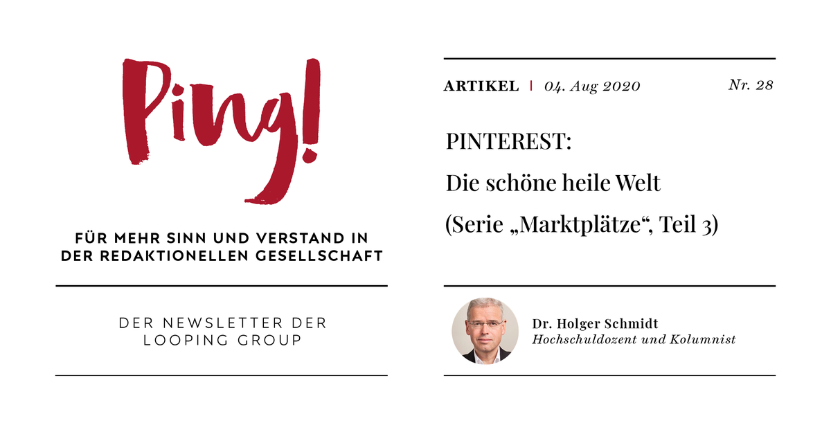 In unserer Ping!-Serie über die „Marktplätze in der Redaktionellen Gesellschaft“ beleuchten wir die Charakteristika einzelner #SocialMediaKanäle. Heute: Holger Schmidt (@DigitalChina_HS) über #Pinterest – die #DIY-Plattform. Jetzt Ping! abonnieren: looping.group/#newsletterMod…