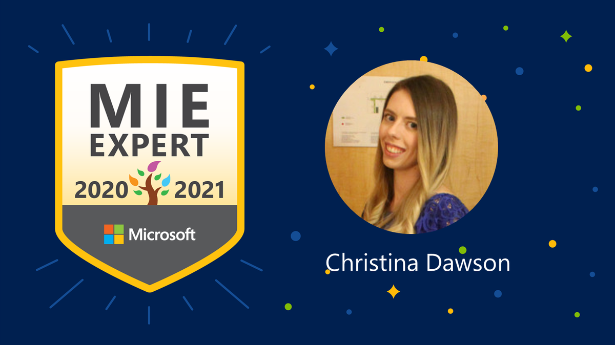 Christina Dawson #HE #MIEExpert (@christina_dawso) on Twitter photo I am delighted to announce that I have been selected as a Microsoft Innovative Educator (MIE) Expert for 2020-2021.
I am looking forward to all of the exciting opportunities ahead! 🎉😀 #MIEExpert #1stYear <a href="/MicrosoftEDU/">Microsoft Education</a> I am delighted to announce that I have been selected as a Microsoft Innovative Educator (MIE) Expert for 2020-2021.
I am looking forward to all of the exciting opportunities ahead! 🎉😀 #MIEExpert #1stYear <a href="/MicrosoftEDU/">Microsoft Education</a>