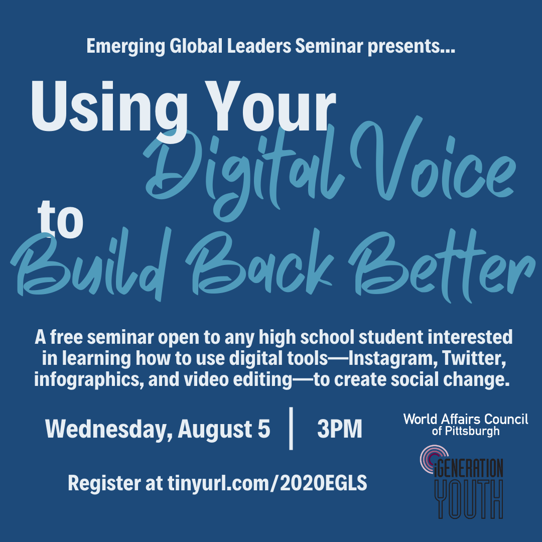 CbusCCWA's tweet photo. Want to learn how to raise your voice on digital platforms to create social change? If you're a high school student, register for the Emerging Global Leaders Seminar's closing workshop tomorrow Aug. 5 at 3pm! https://t.co/FQXo7BG89v