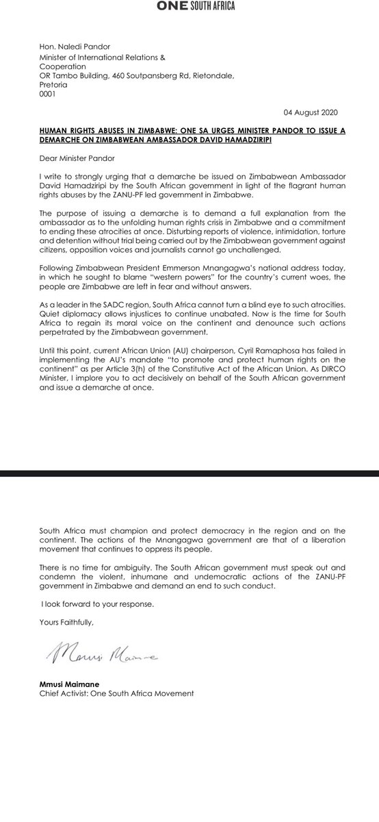 Bagaetsho, I have written to the Ministry of Interbational relations for them to get an explanation from the Zim government. We need to stop Hunan rights abuses by anyone. We can’t allow these liberators to become dictators. We shall always cherish freedom
