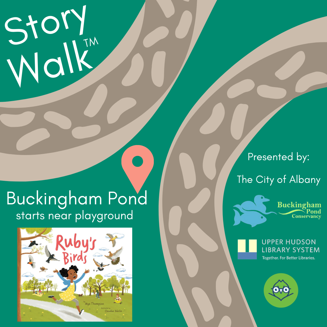 AlbanyNYLibrary's tweet photo. Have a birding adventure as you walk around Buckingham Pond! (maybe wait until tomorrow though... c'mon rain!) 

We've set up a StoryWalk® so you can read one of our favorite picture books as you stroll. 

Thanks @BuckinghamPond 

#Storywalk #AlbanyReads https://t.co/NrFaABhBF1