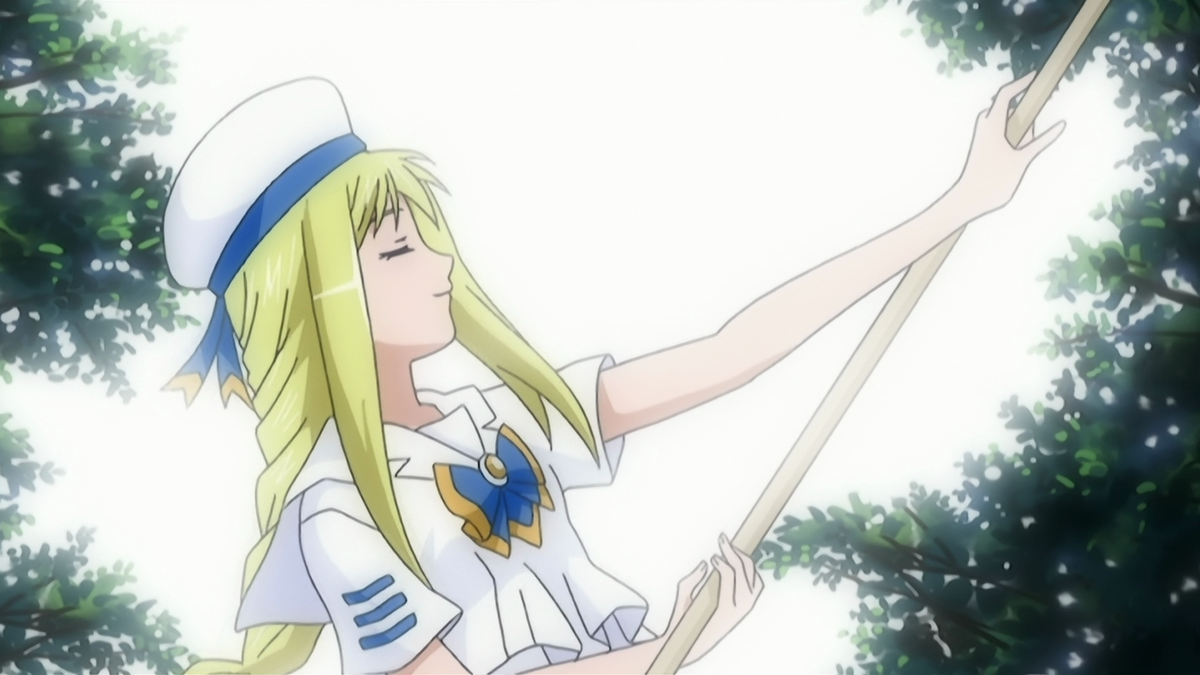 Alicia appears, demonstrating her gracefulness when it comes to her oar control even when she unexpectedly has to catch a child's hat from falling into the water. Her talent is her ability to be graceful while also displaying excellent skills in controlling her gondola.
