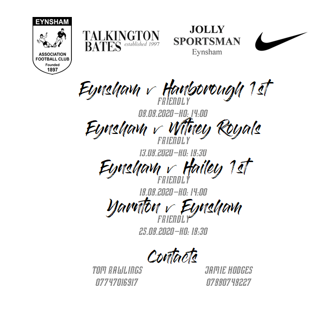eynshamfc's tweet photo. Our confirmed friendlies so far....cannot wait!! https://t.co/vhc1qVMxN5